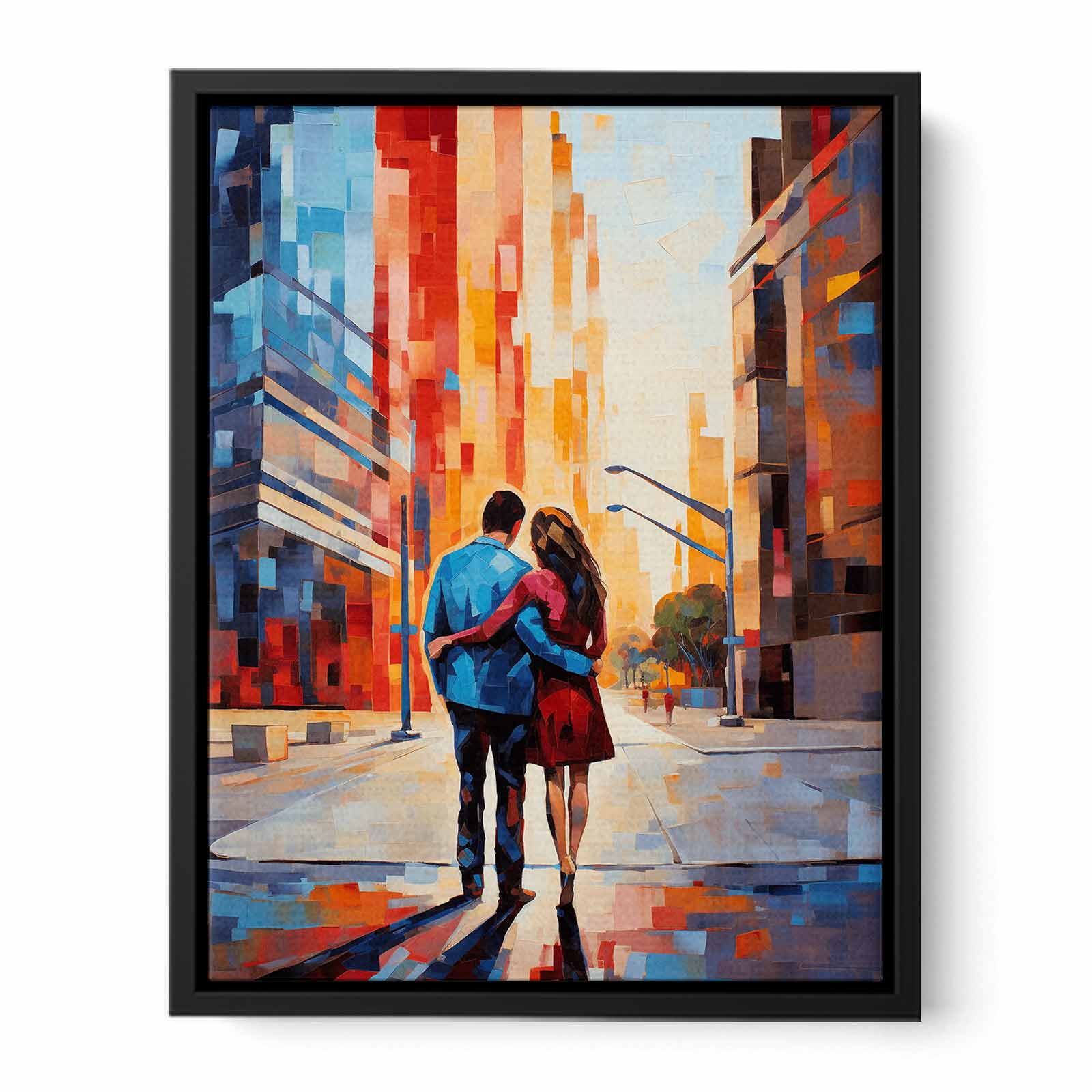 Contemporary Couple Stroll in City  Canvas Print