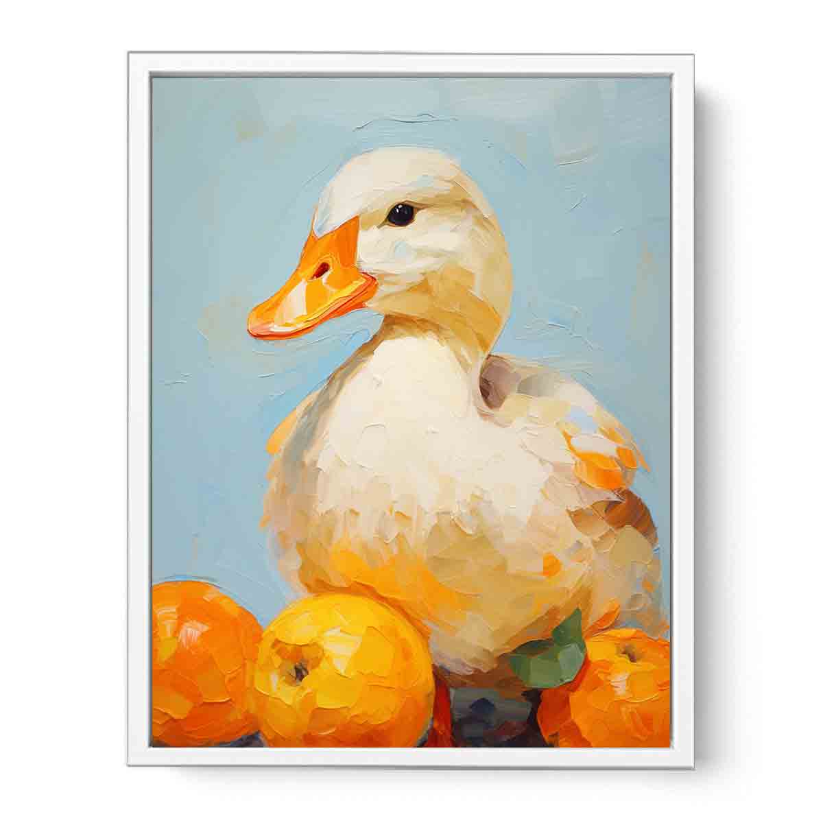 Modern White Orange Duck Art Painting Framed Print