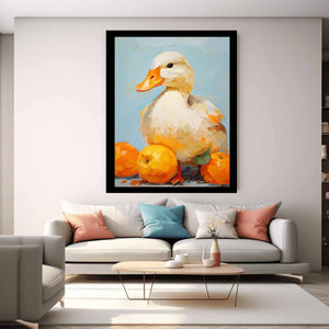 Modern White Orange Duck Art Painting