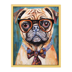 Modern Pug Dog  with Glasses  Streched canvas