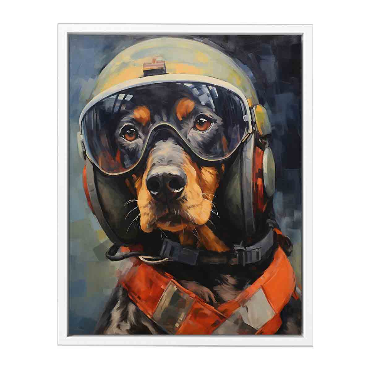 Dog wearing Helmet Modern Art Framed Print