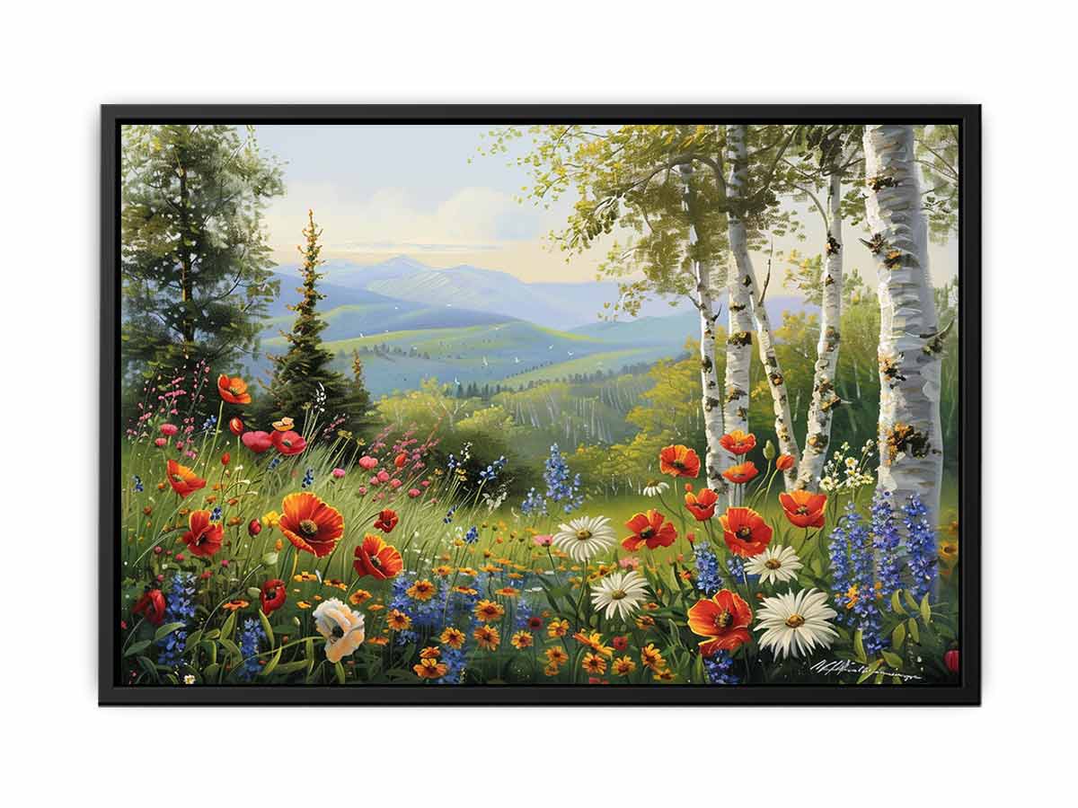 Beautiful Landscape Painting Of Flowers  Canvas Print