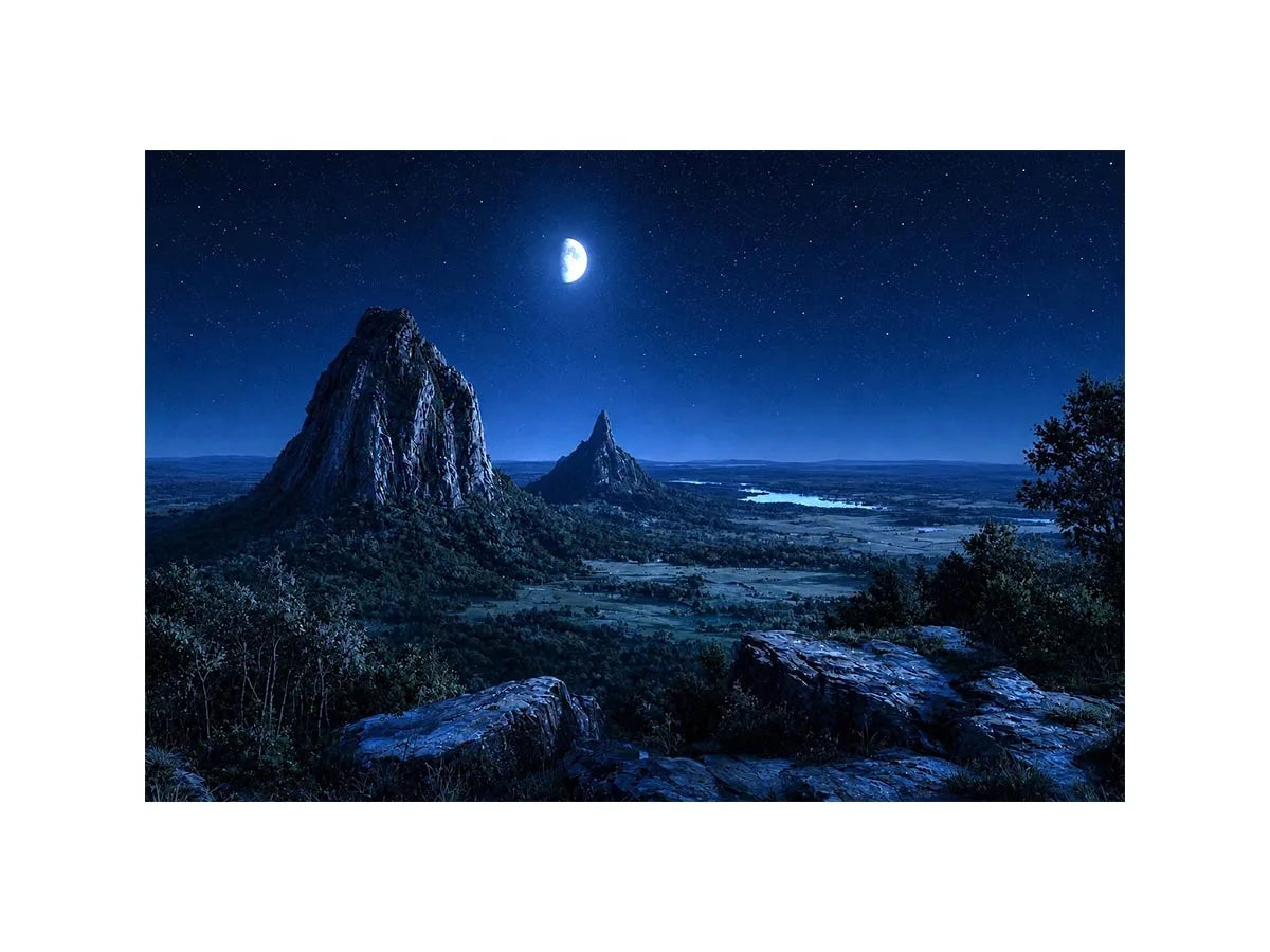 Moonlight Glass House Mountains Canvas Print Wall Art