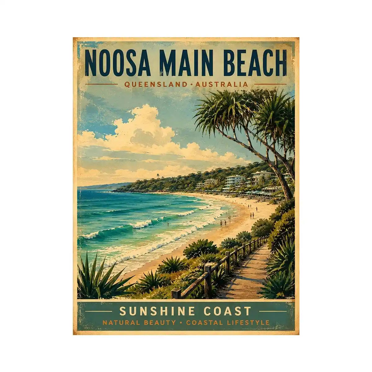 Noosa Main Beach Vintage Travel Poster