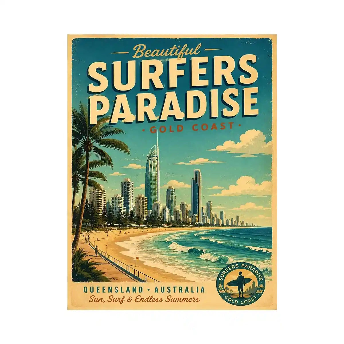 Surfers Paradise Vintage Travel Poster
