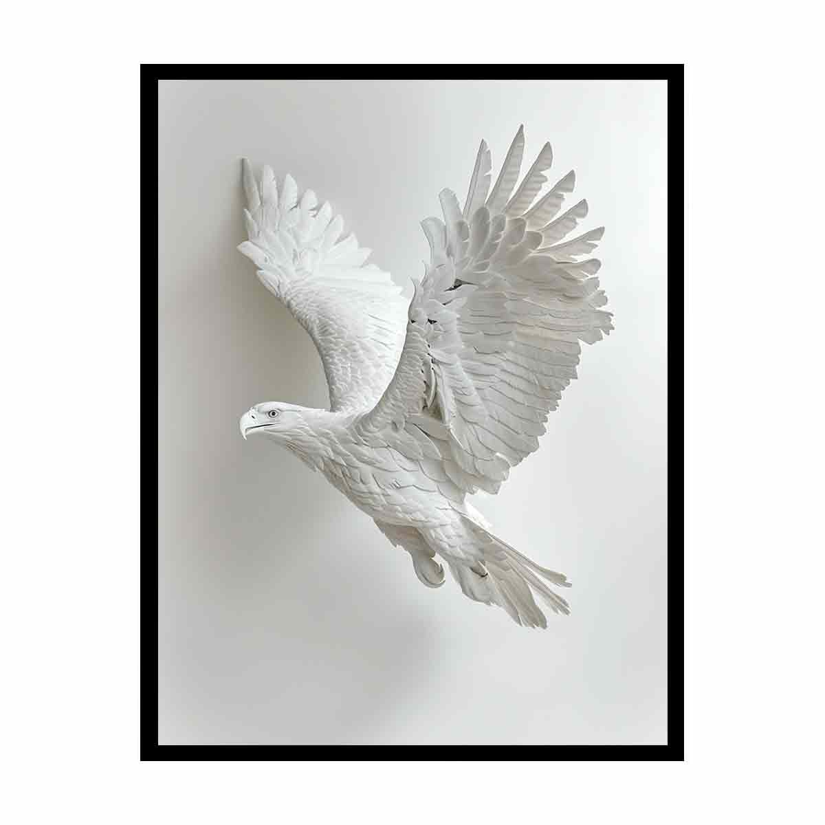 White falcon bird in flight canvas art for minimalist office or luxury decor.