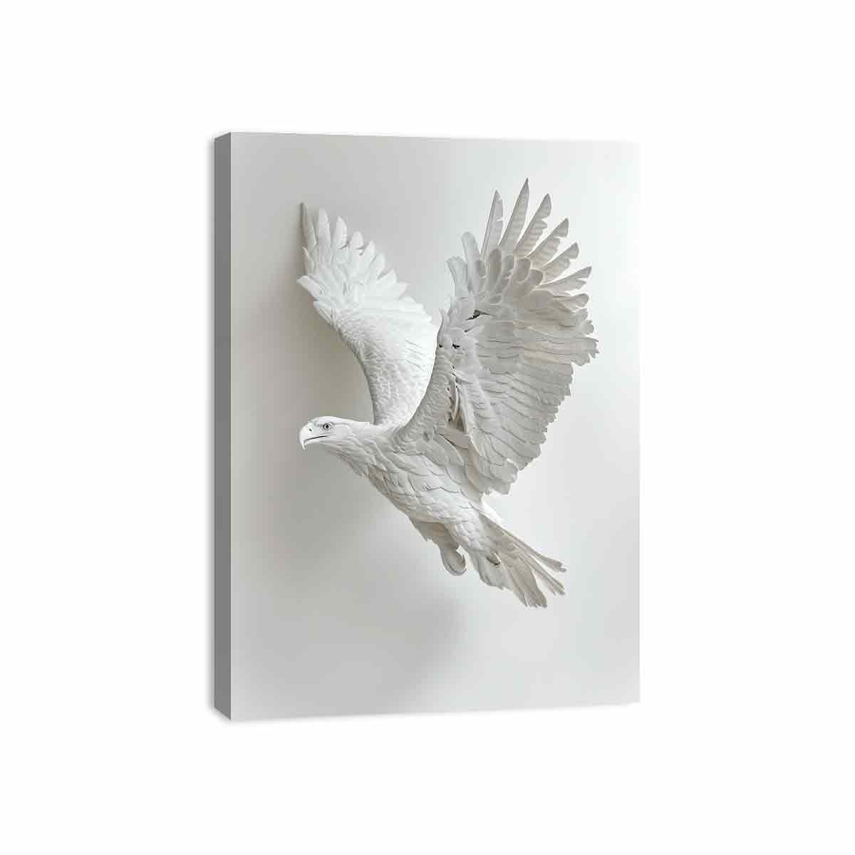 White falcon bird in flight canvas art for minimalist office or luxury decor.