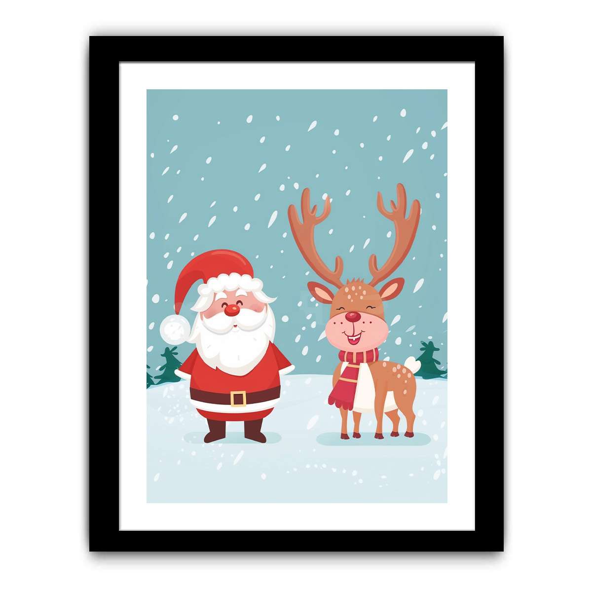 Santa & Reindeer  Art Print