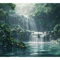 Lush waterfall forest canvas art for calming bedroom, bathroom, or living room decor.