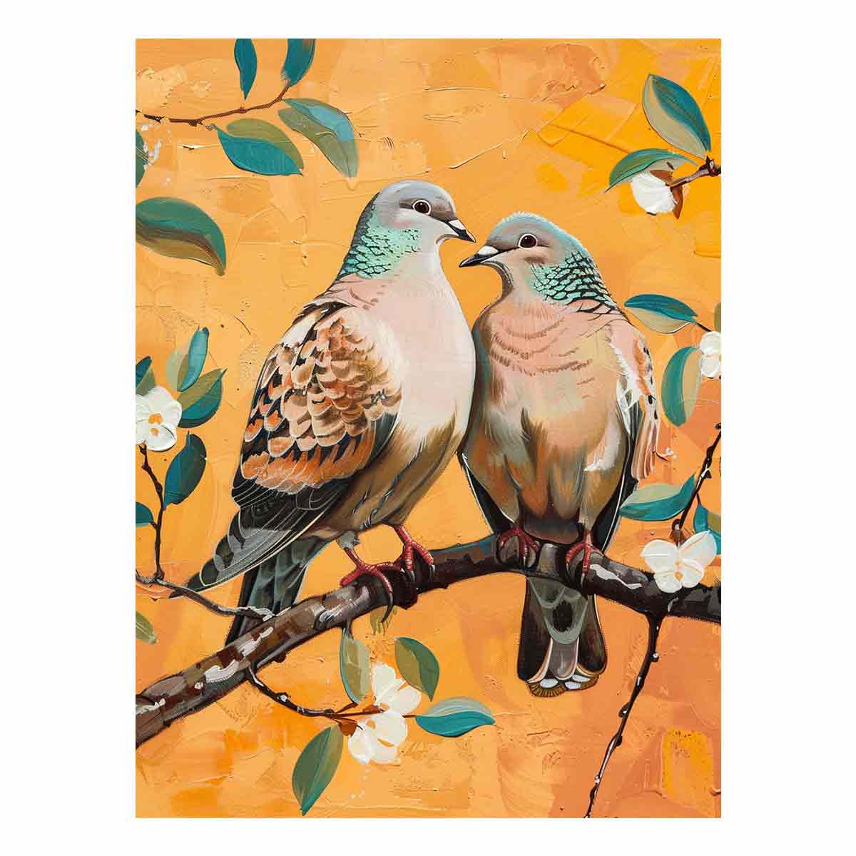 Warm dove and floral canvas art for cheerful bedroom or living room decor.