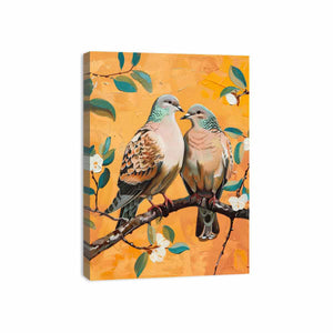 Warm dove and floral canvas art for cheerful bedroom or living room decor.