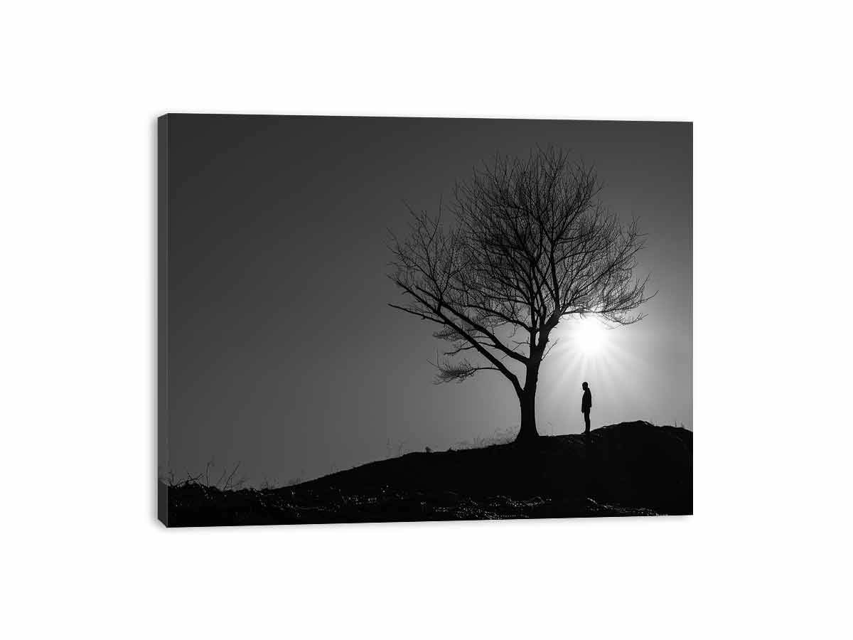 Minimalist tree silhouette canvas art for peaceful modern interiors.