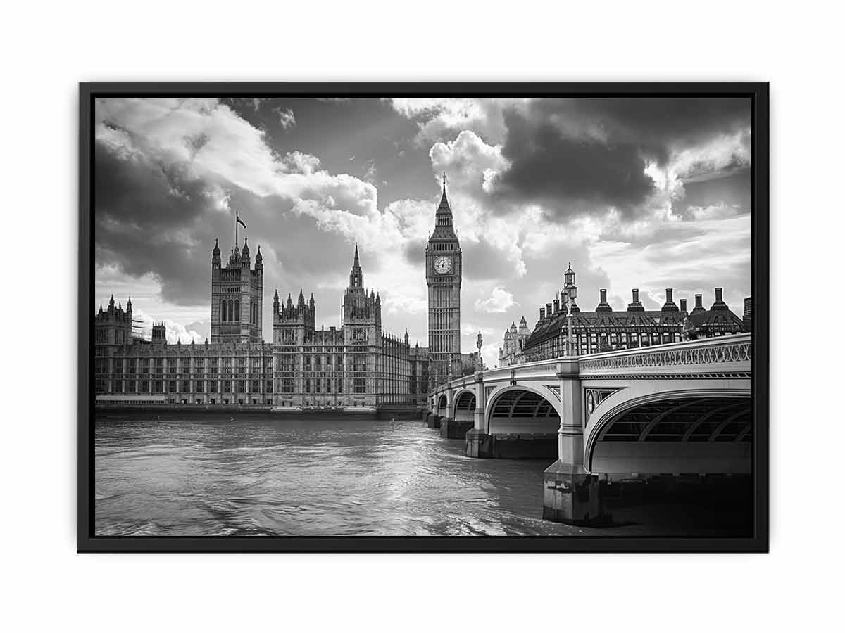 Black and white London architecture canvas art for office or living room.