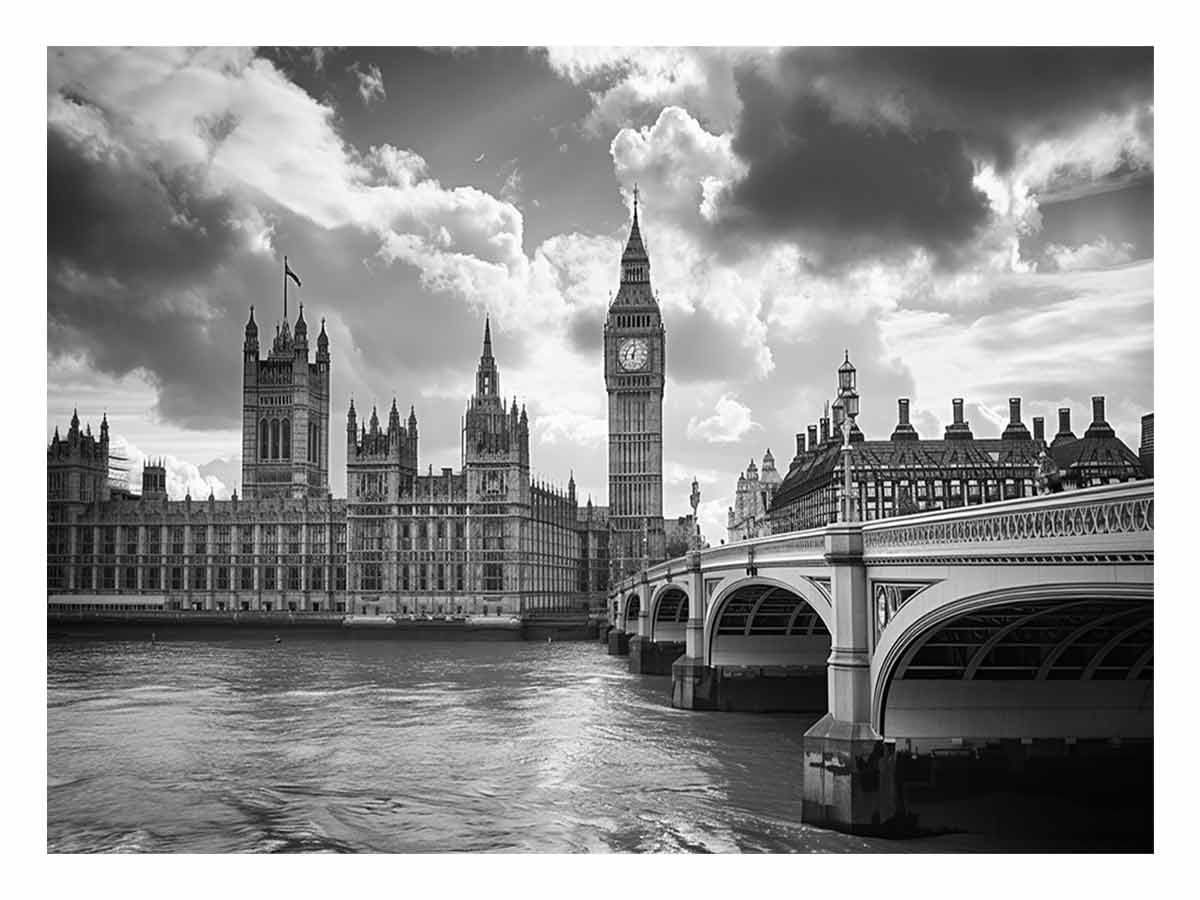 Black and white London architecture canvas art for office or living room.
