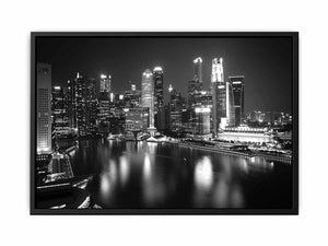 Black and white city skyline canvas art for modern office or luxury living room decor.