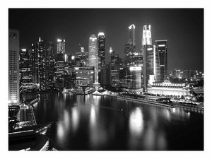 Black and white city skyline canvas art for modern office or luxury living room decor.