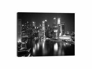 Black and white city skyline canvas art for modern office or luxury living room decor.