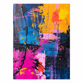 Colorful abstract expressionist canvas art with pink blue and yellow for modern living room decor.