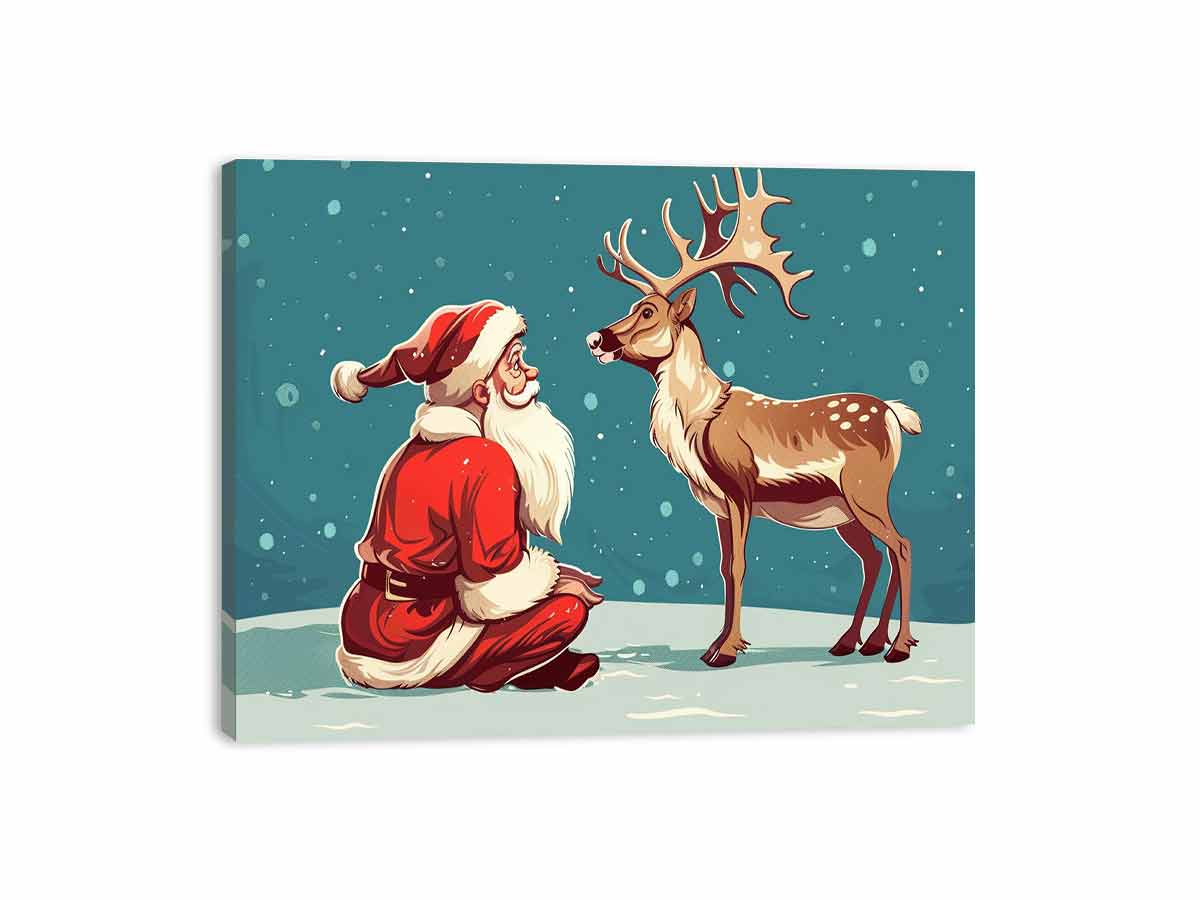 Santa with Reindeer  Canvas Print