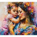 Colorful mother and child abstract canvas art for warm modern family room decor.