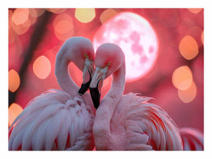 Pink flamingos with moon canvas art for dreamy bedroom and living room decor.