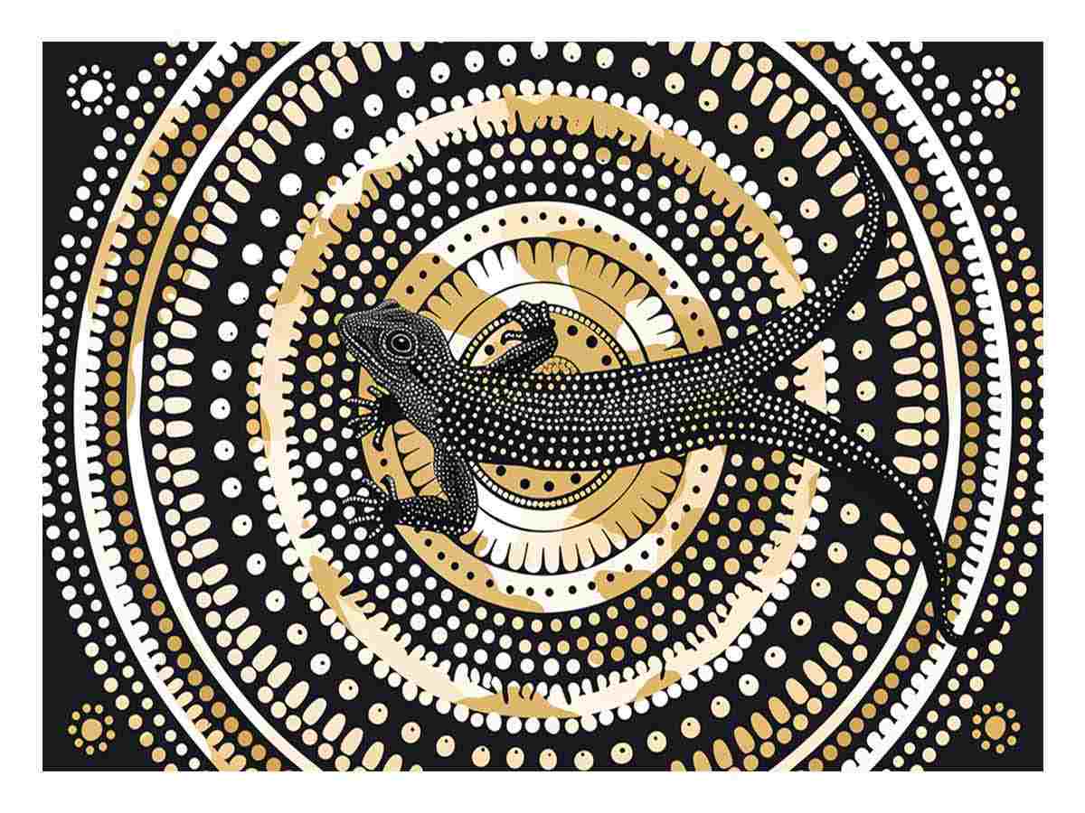 Black and gold lizard dot art canvas for modern living room decor.