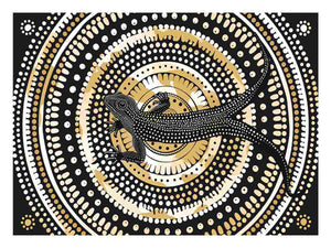 Black and gold lizard dot art canvas for modern living room decor.