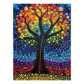 Rainbow tree dot art canvas for colorful modern living room wall decor.