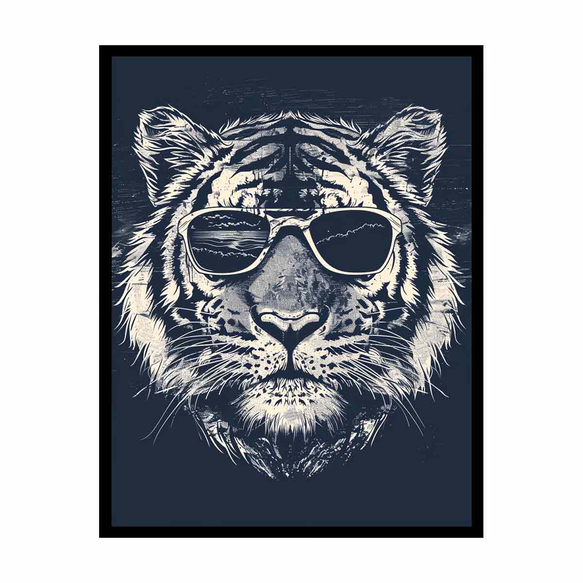 Cool tiger with sunglasses canvas art for modern living room decor.