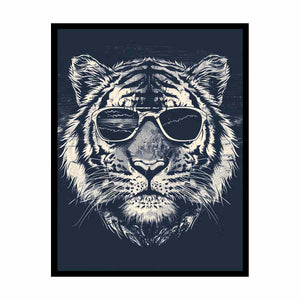 Cool tiger with sunglasses canvas art for modern living room decor.