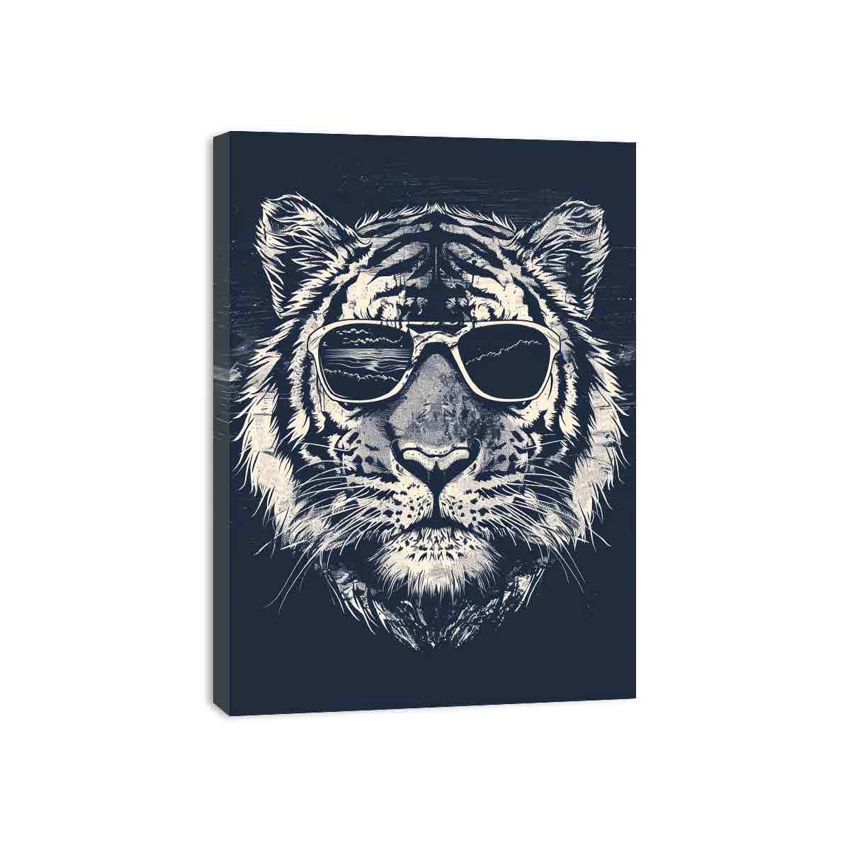 Cool tiger with sunglasses canvas art for modern living room decor.