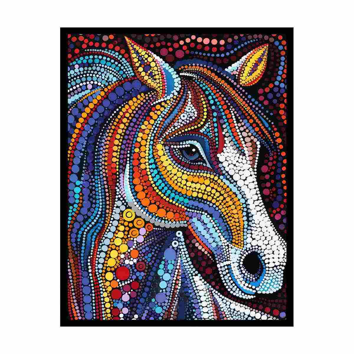 Rainbow horse dot art canvas print for bedroom, hallway, or equestrian decor.