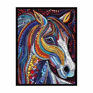 Rainbow horse dot art canvas print for bedroom, hallway, or equestrian decor.
