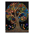 Whimsical dotted tree of life canvas art for colorful boho home decor.