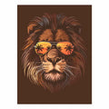 Stylized lion with sunglasses canvas art for tropical modern room decor.