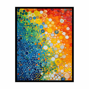 Colorful abstract dot canvas art with blue orange gradient for modern office decor.
