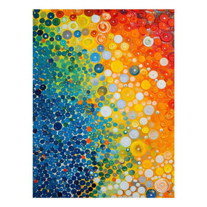 Colorful abstract dot canvas art with blue orange gradient for modern office decor.