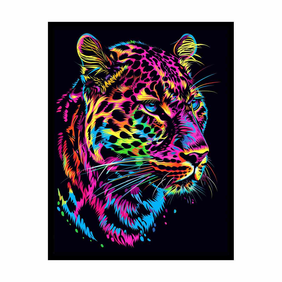 Neon jaguar head canvas art on black for bold modern office or game room decor.