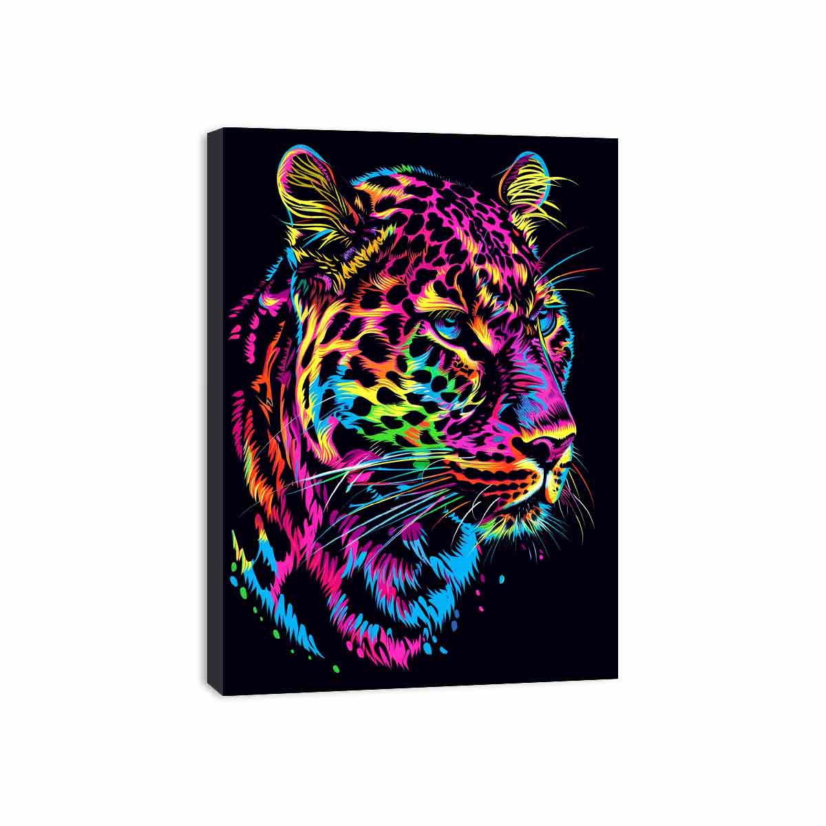 Neon jaguar head canvas art on black for bold modern office or game room decor.