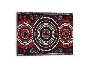 Red black and white circular dot canvas art for modern living room decor.