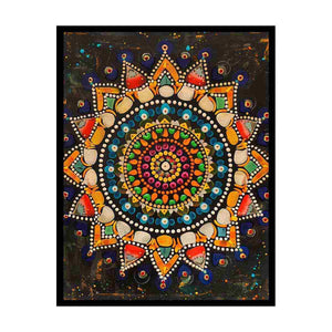 Colorful mandala dot canvas art for boho living room or meditation decor.