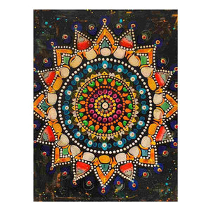 Colorful mandala dot canvas art for boho living room or meditation decor.