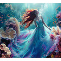 Fantasy underwater woman canvas art with coral reef for bedroom decor.
