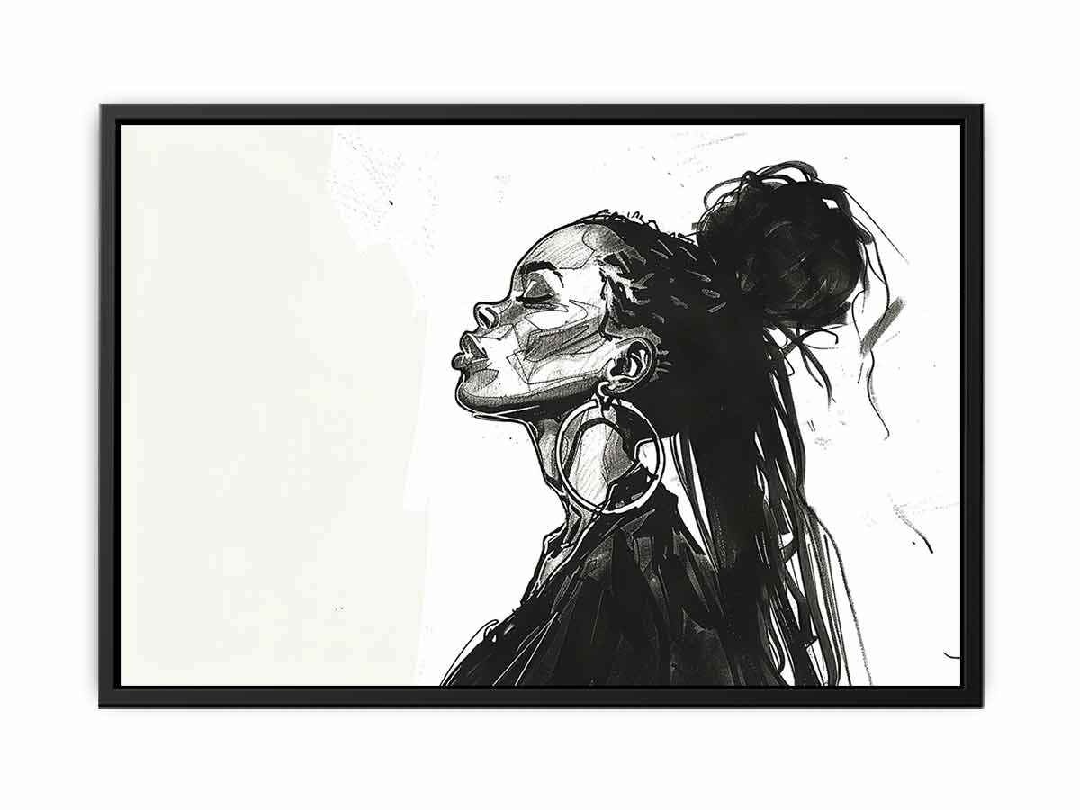 Black and white fashion portrait canvas art for modern bedroom or office decor.