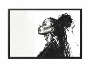 Black and white fashion portrait canvas art for modern bedroom or office decor.