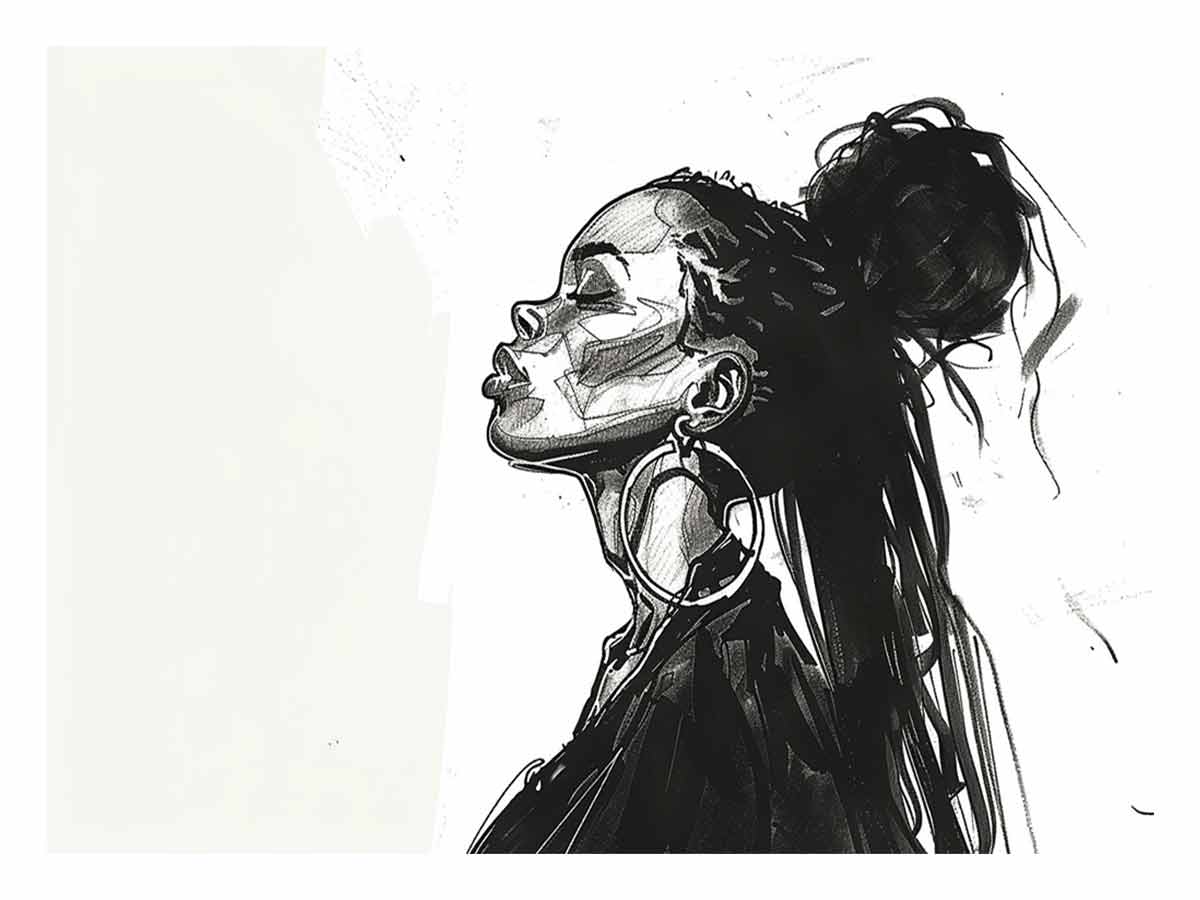 Black and white fashion portrait canvas art for modern bedroom or office decor.