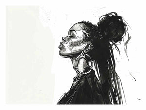 Black and white fashion portrait canvas art for modern bedroom or office decor.
