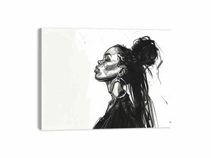 Black and white fashion portrait canvas art for modern bedroom or office decor.