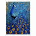 Blue peacock canvas print with gold details for luxury living room wall decor.