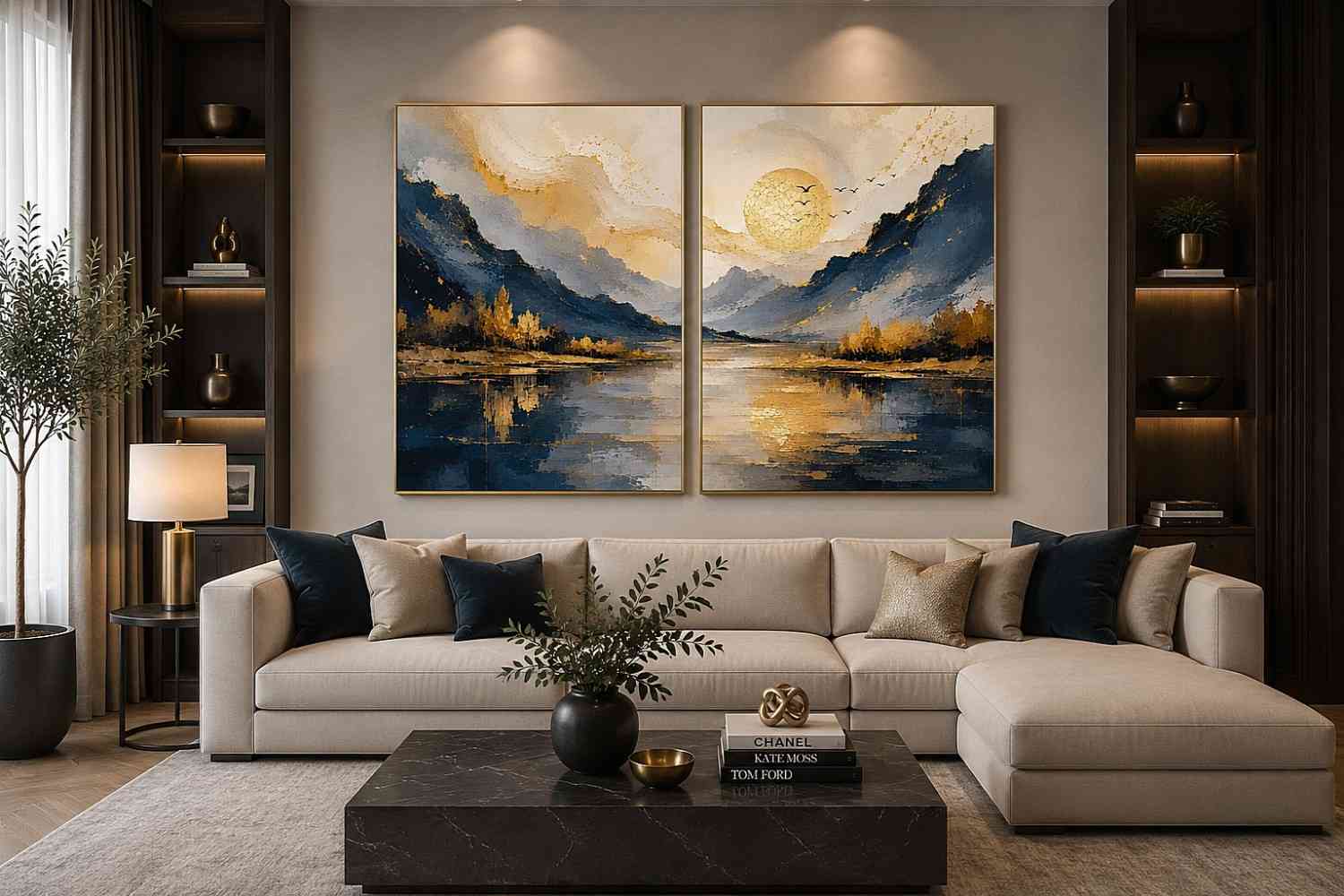 2 piece wave abstract wall art